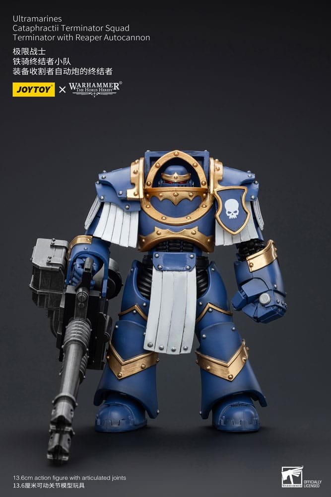 Figura de Terminator Cataphractii con Reaper Autocannon de los Ultramarines 1/18 en Warhammer The Horus Heresy por JoyToy