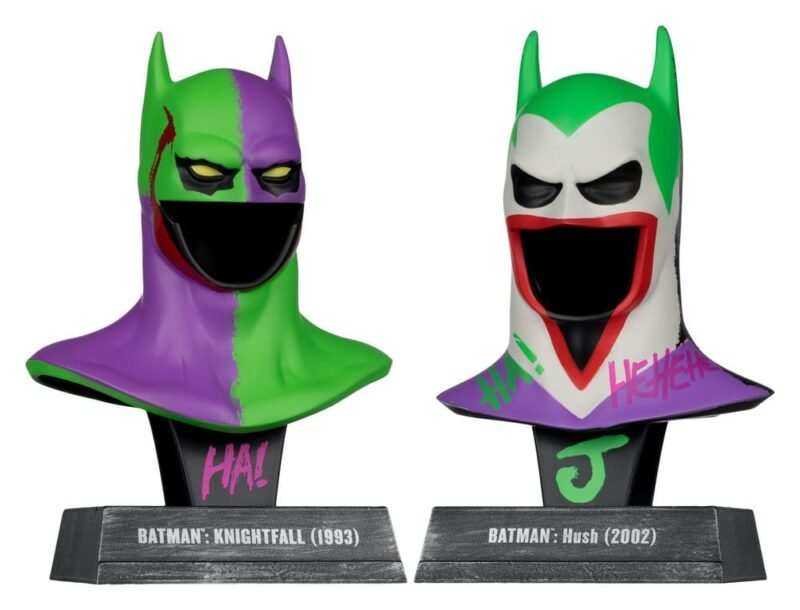 Pack de 2 mini réplicas 1/3 de Máscaras de Batman Hush & Knightfall (Jokerized - Gold Label) en Batman por McFarlane Toys