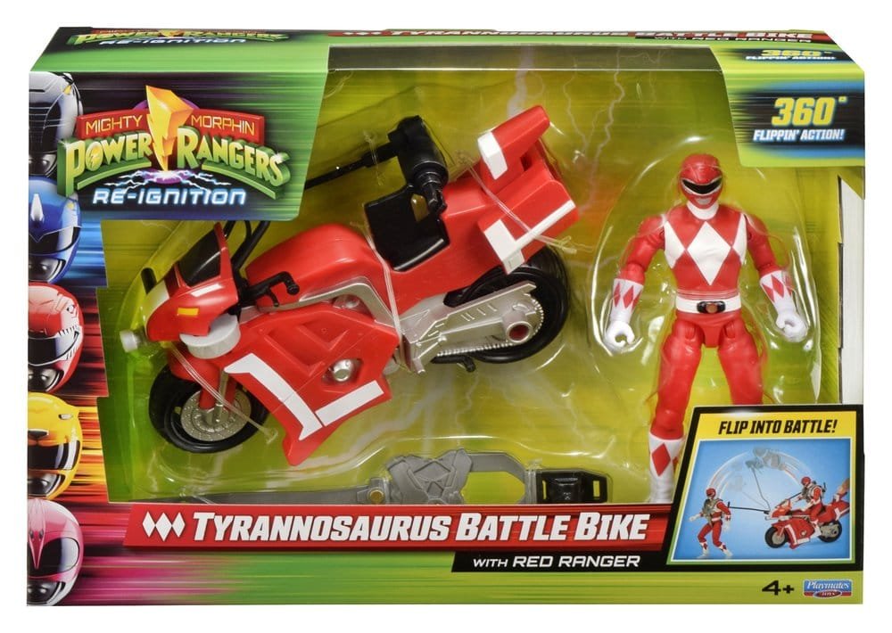 Vehículo Battle Bike de Tyrannosaurus Rex con Red Ranger en Power Rangers por Playmates